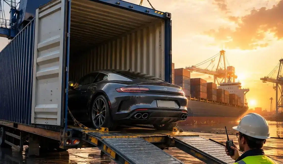 Car loaded in a container as an alternative to RoRo shipping