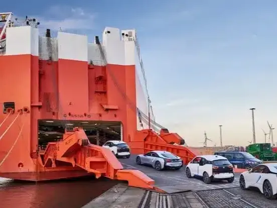 RoRo vessel loading vehicles at a Dubai port